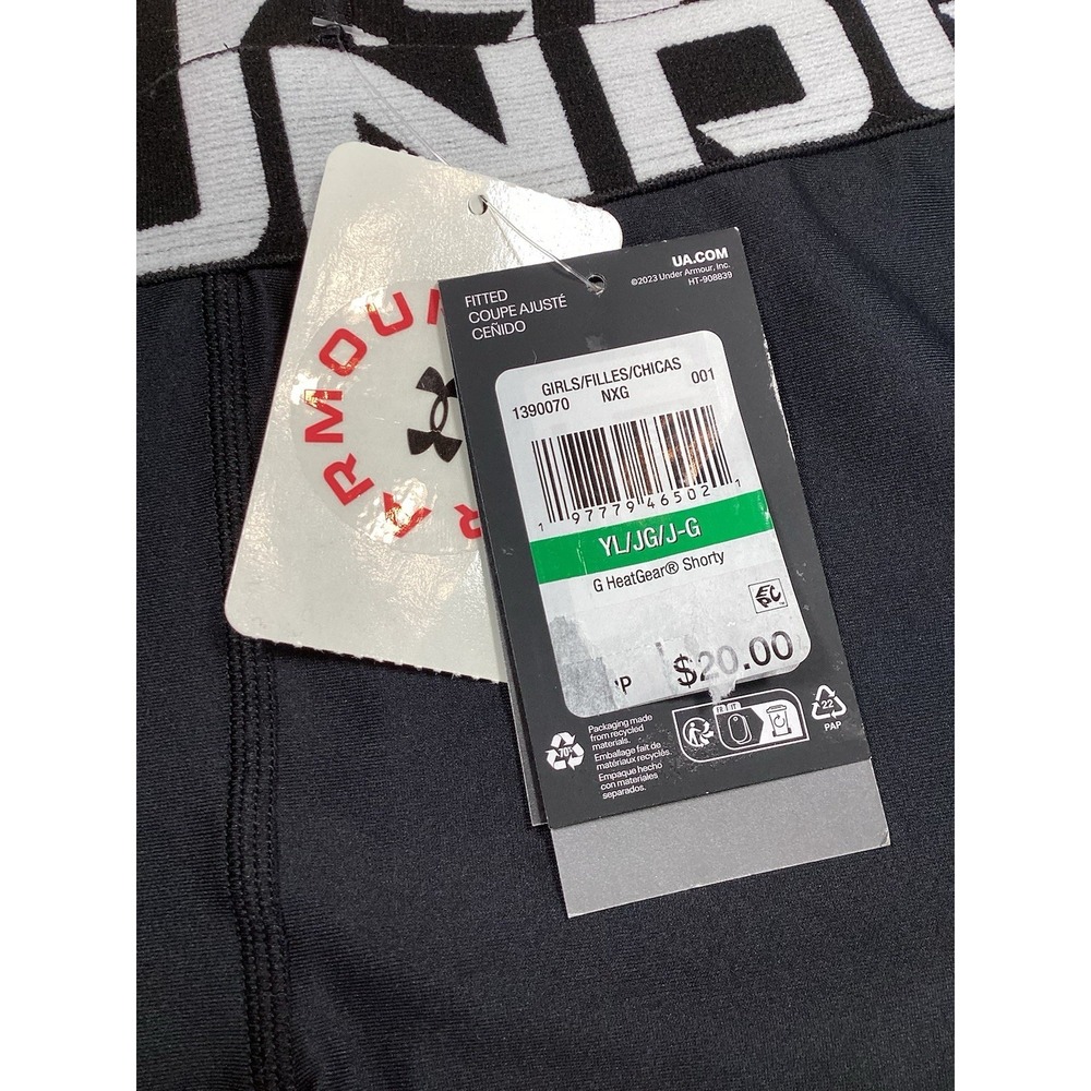 Girls Under Armour Heatgear Shorty Compression Shorts Large YL Black/white - Picture 4 of 5